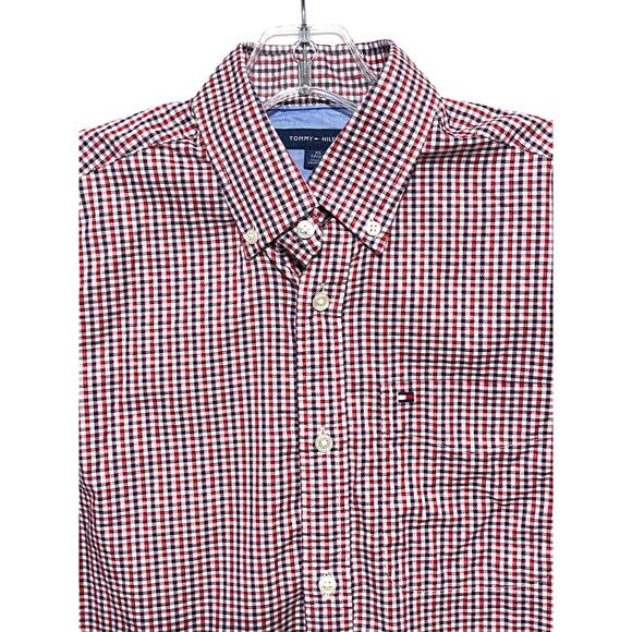 Tommy Hilfiger Button Shirt Men XS Red White Blue Checkered Preppy Office Work - Picture 2 of 11